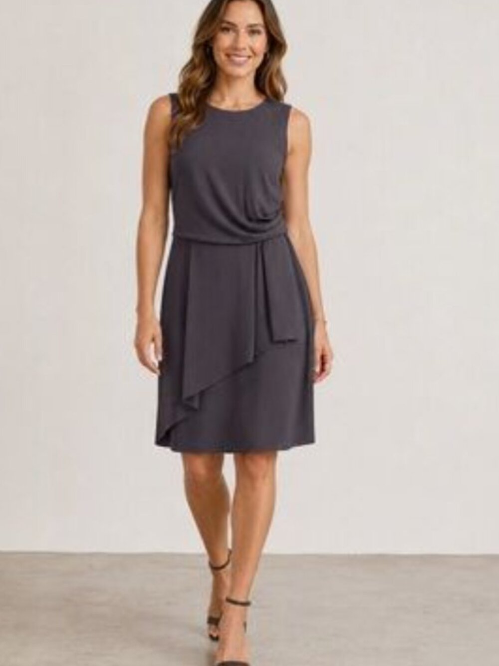 Vince Camuto Sleeveless Draped Sheath Dress Charcoal Gray Asymmetric Size 14